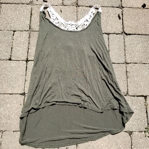 Crochet Back Olive Tank Top